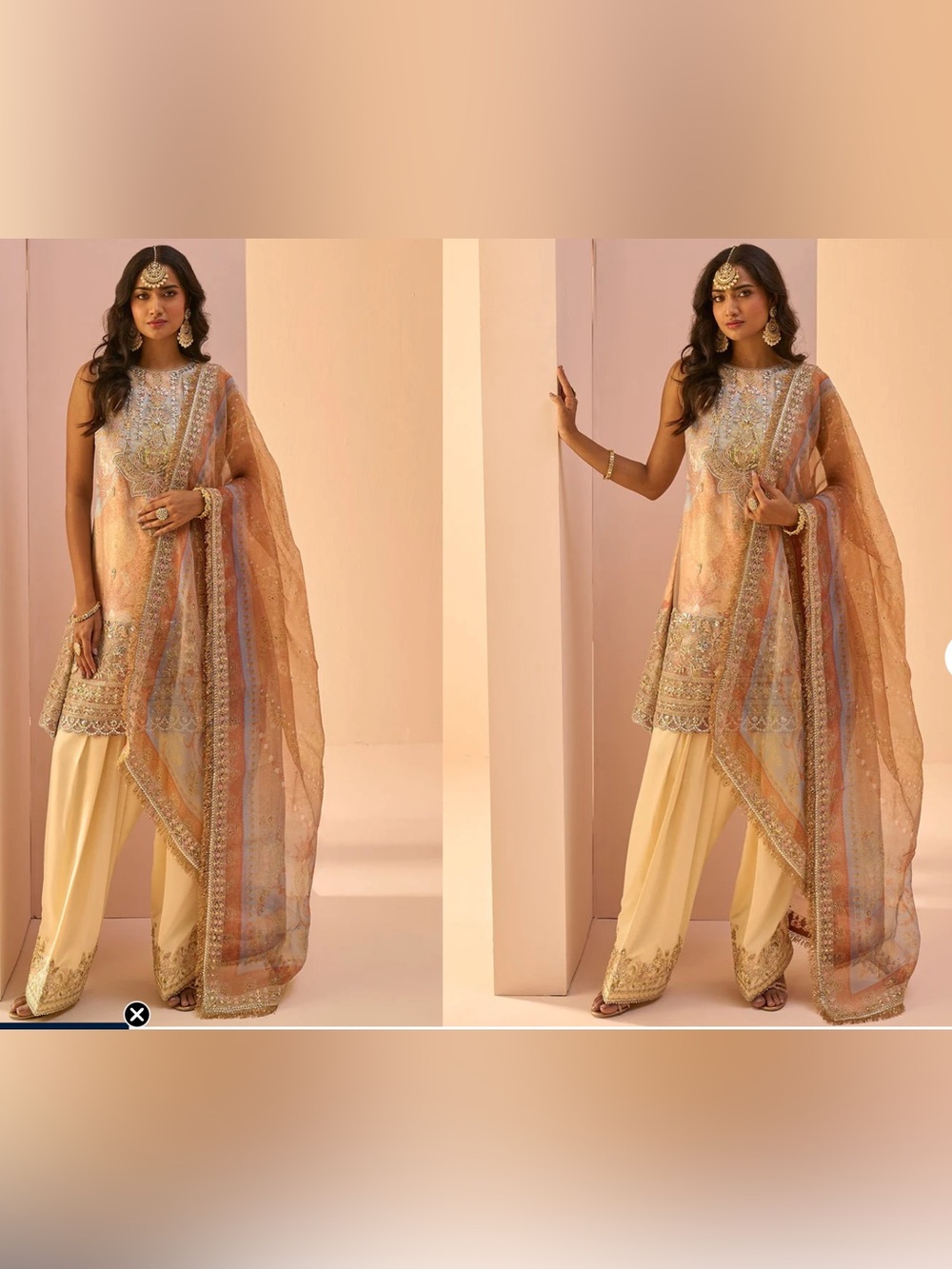 Embroidered Peach & Cream Salwar Kameez Set